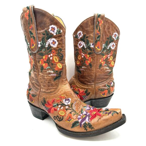 Old Gringo Shoes - Old Gringo Women's Jasmine Embroidered Flower Brown Leather Western Boot